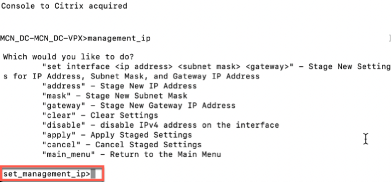 Indicación de CLI de IP de administración