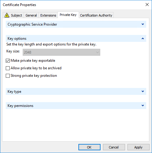 Request certificates dialog