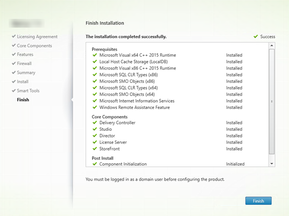 Página de finalización en el installador de components