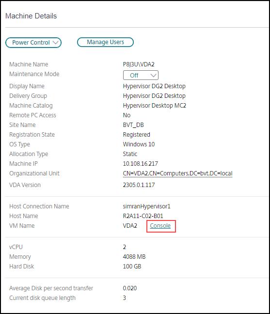 Acesso ao console da máquina