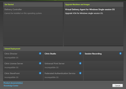 Página de selección de components en el installador de components