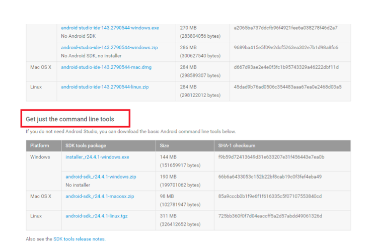 Image of Android SDK command line tools button