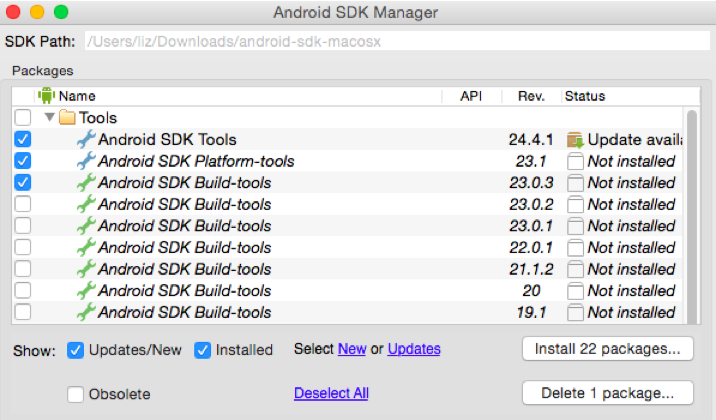 Android SDK管理器屏幕上的图像