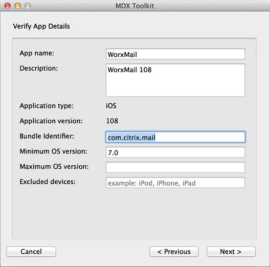 Datos de la aplicación en MDX Toolkit