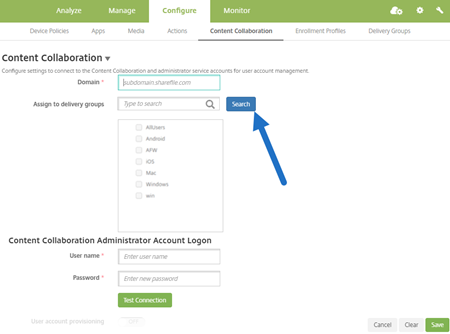 Endpoint Management의 Citrix Files 구성에 대한 이미지