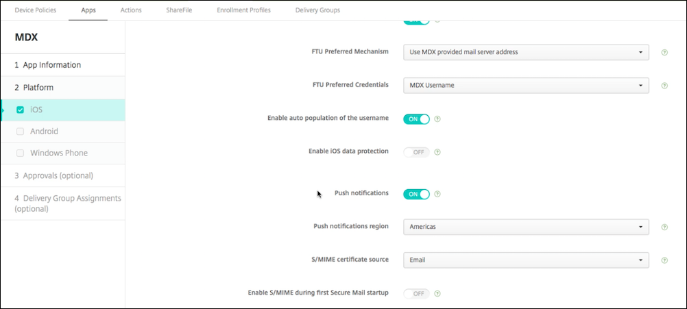 Image du paramètre de notifications push dans Endpoint Management