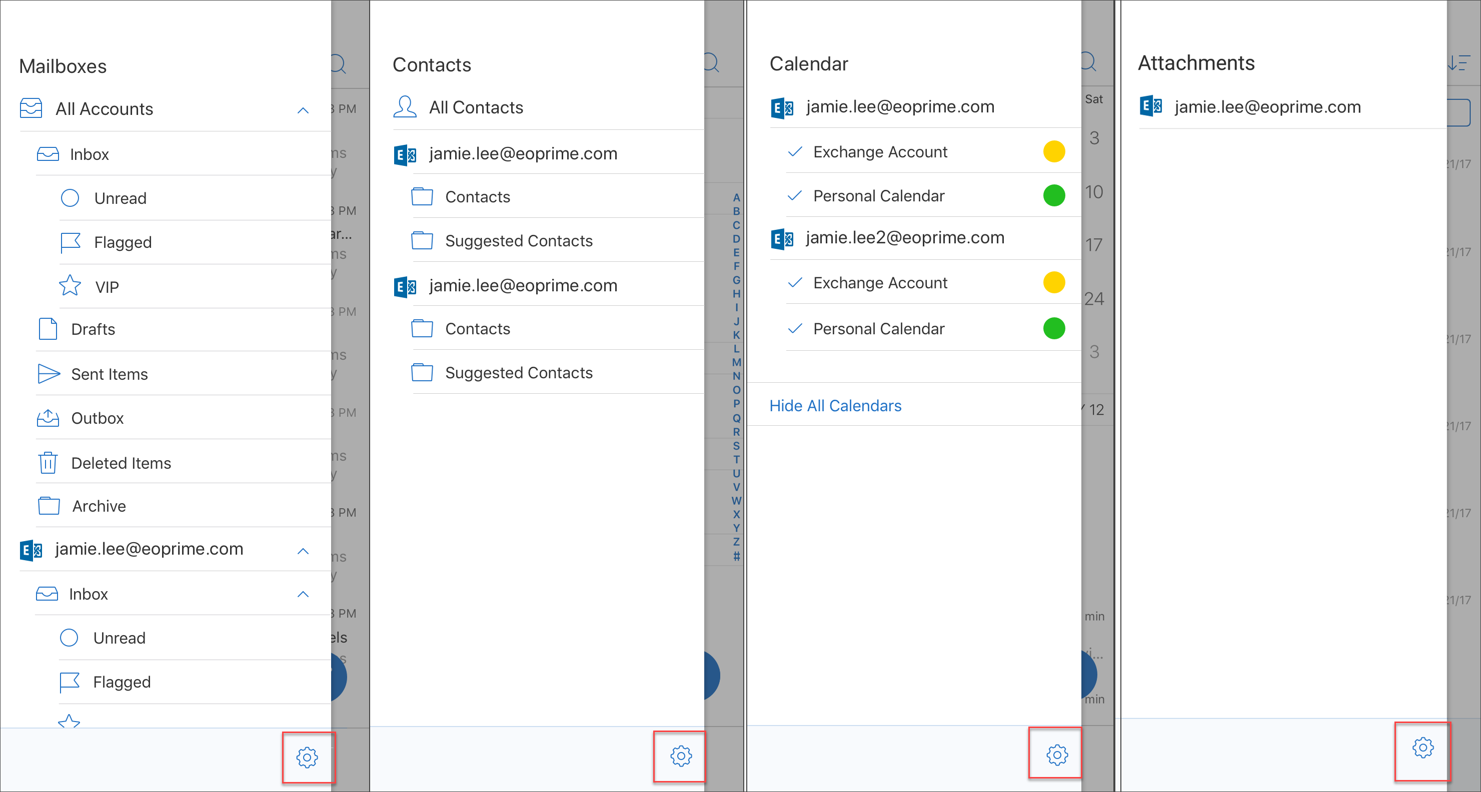 Image du menu des paramètres dans Secure Mail