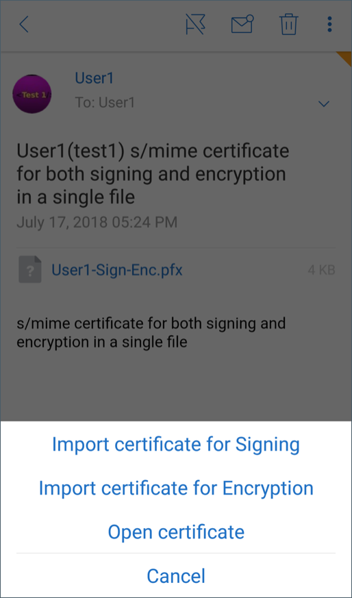 Imagem das opções de importa<s:1> o do certificado S/MIME