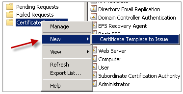 Image de l'option Nouveau modèle de certificat à émettre