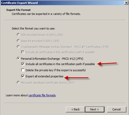 Image des options d'informations personnelles d'Exchange