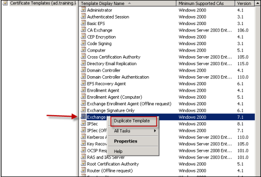 Image de la boîte de dialogue Modèles de certificats