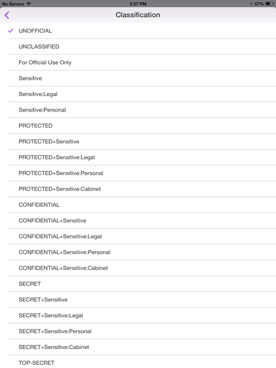 Lista de clasificación de seguridad en Secure Mail