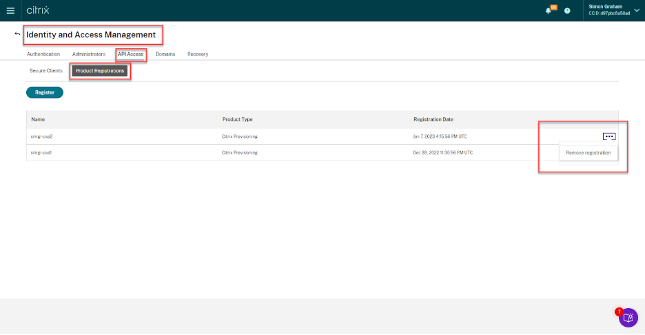 Remove registration from Citrix cloud