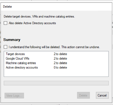 Supprimer la machine virtuelle cible GCP : Suppression de machine virtuelle individuelle