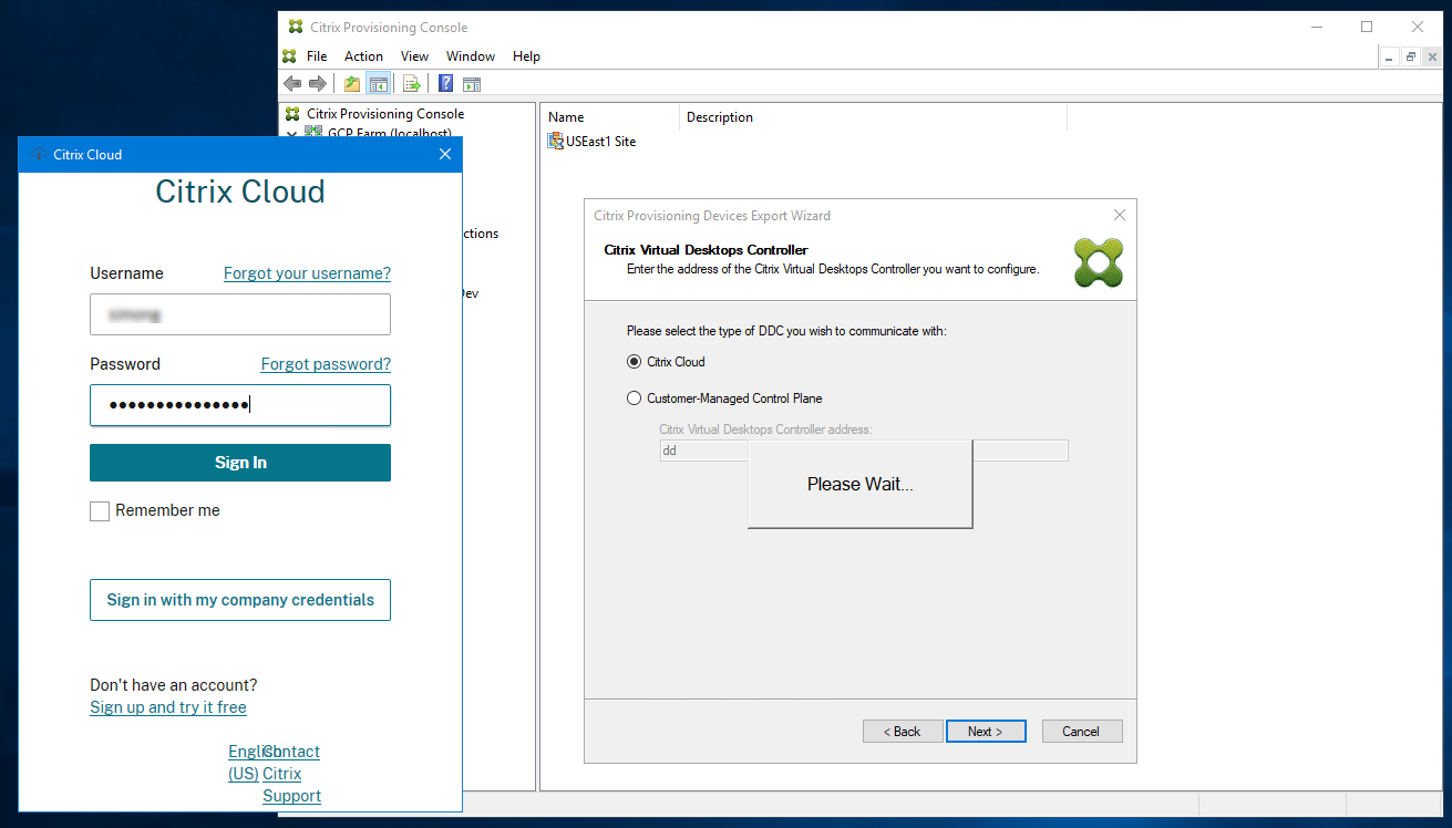 Setupassistent: Citrix Cloud-Anmeldeinformationen eingeben