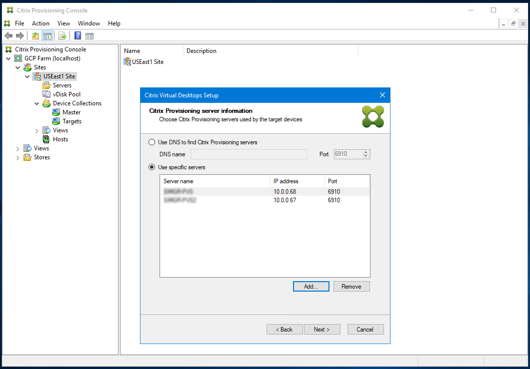 Asistente de configuración: Aprovisionamiento de servidores para dispositivos de destino