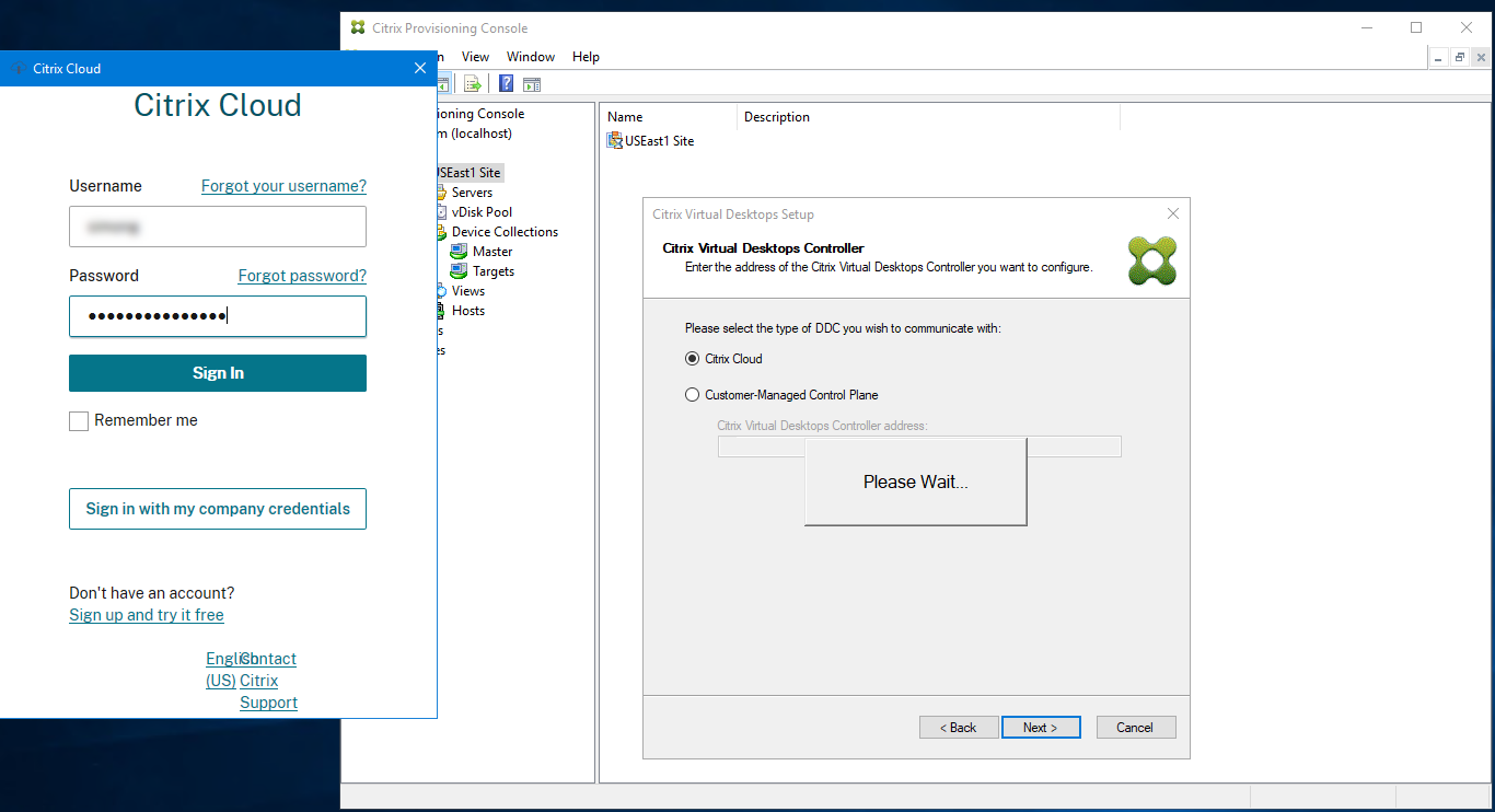 Setupassistent: Citrix Cloud-Anmeldeinformationen eingeben