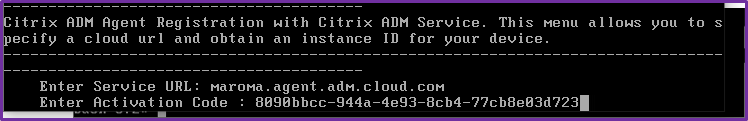 Código de activación y URL del servicicio del agent ADM