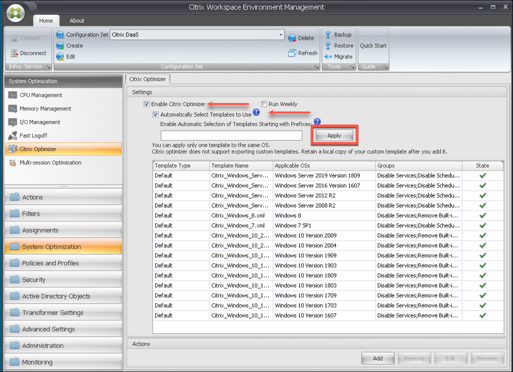 System Optimization Citrix Optimizer