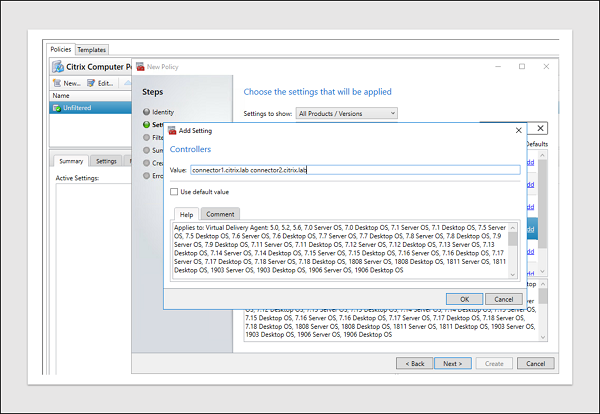 Entrez les names complete de Cloud Connector