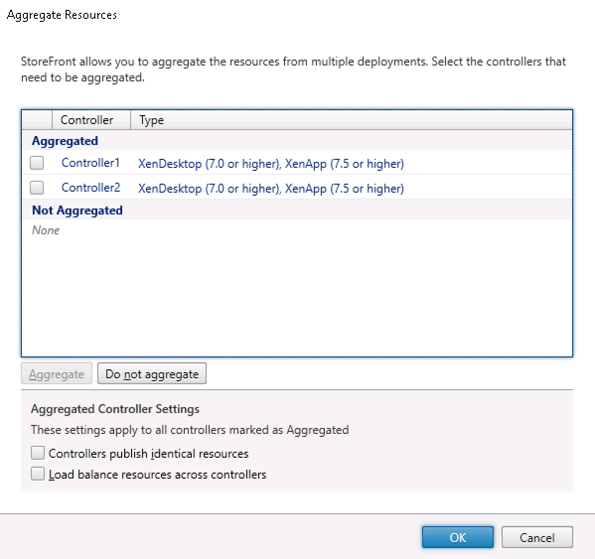 Configuración de recursos aggreados