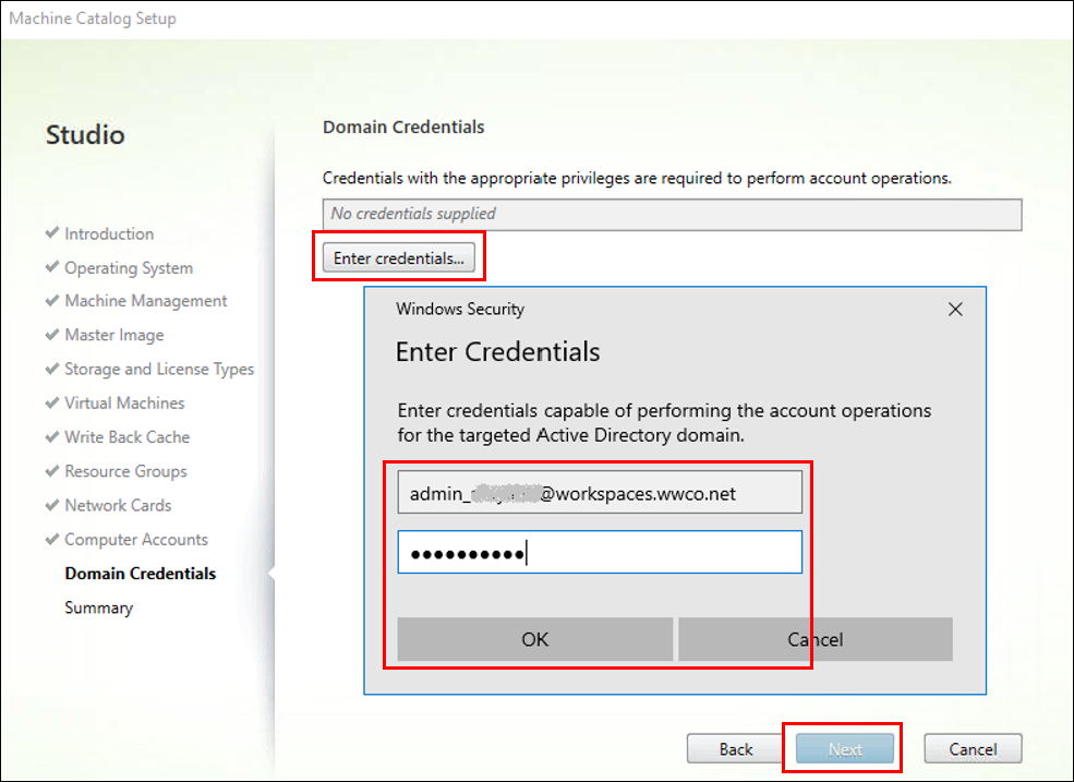 Catalog and DG - AD Admin credentials