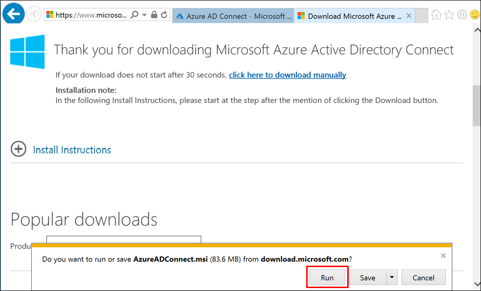 Run Azure AD connect