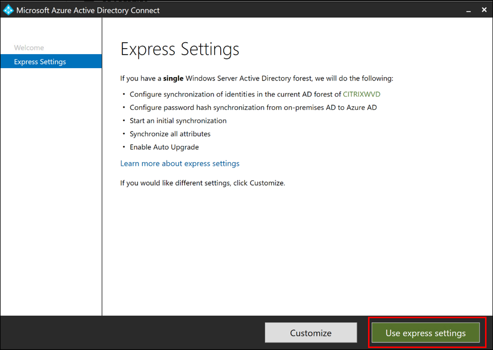 Azure AD connect Express