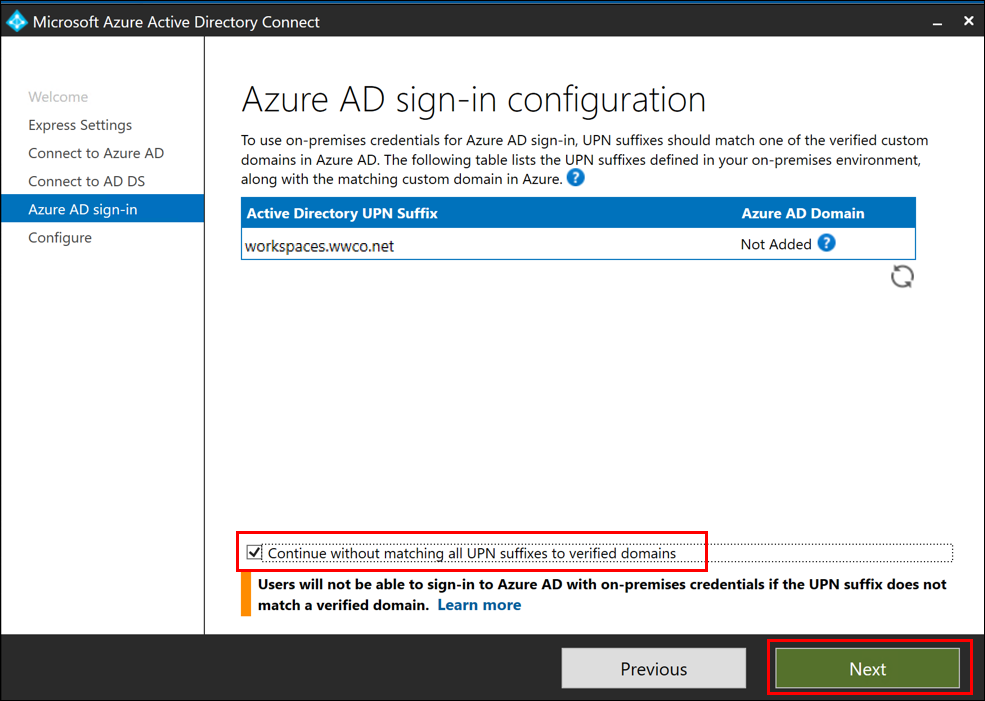 Azure AD connect AD credentials