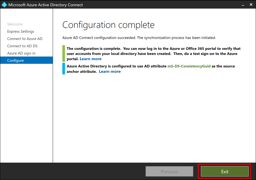 Azure AD connect AD Done