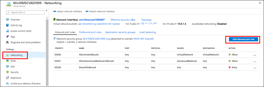 Master Image - Inbound Rule