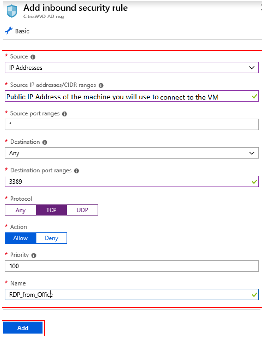 Master Image - Inbound Rule Create