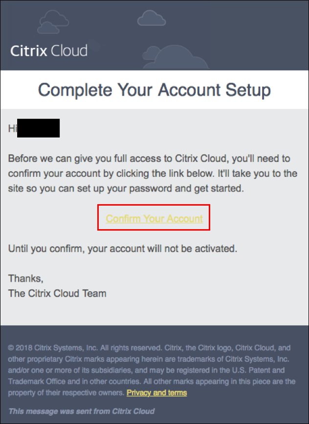 Citrix Cloud - E-Mail bestätigen