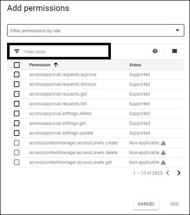 Highlighted Filter Table text entry