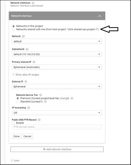 Networks shared with me options