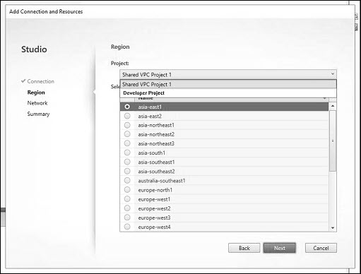 Selecting project and region