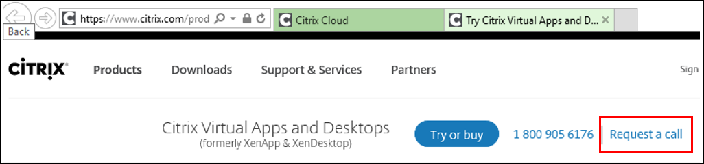 Citrix Virtual Desktops サービス-電話をリクエストする