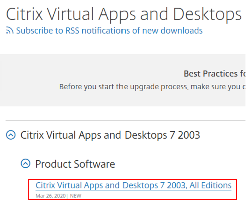 Citrix Virtual Desktops サービス-最新バージョンを選択