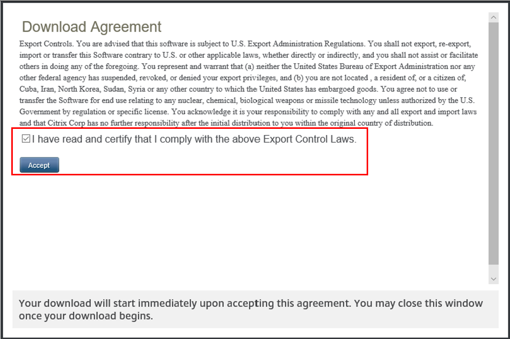 Citrix DaaS - Accept terms and download