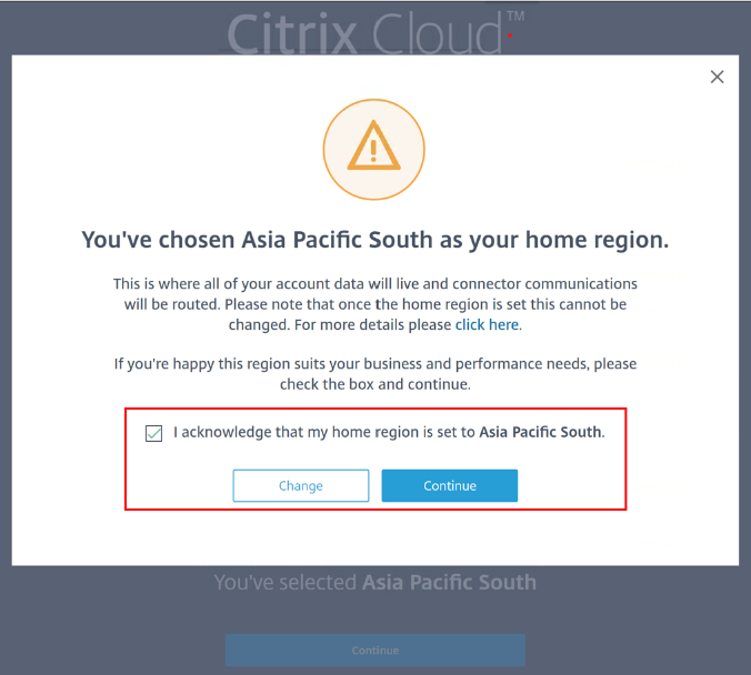 Citrix虚拟桌面服务- Heimatregion bestätigen