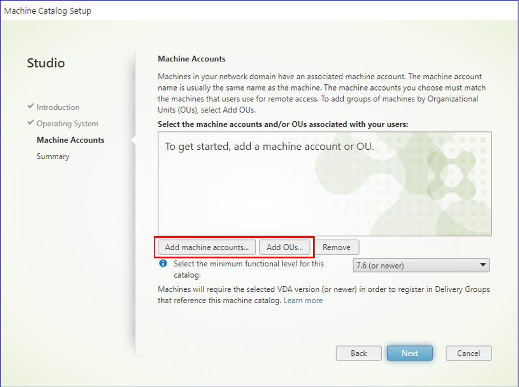 Citrix DaaS - Add machines accounts or OU