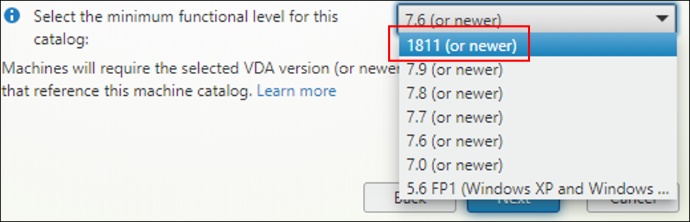 Citrix DaaS - Choose minimum functional level