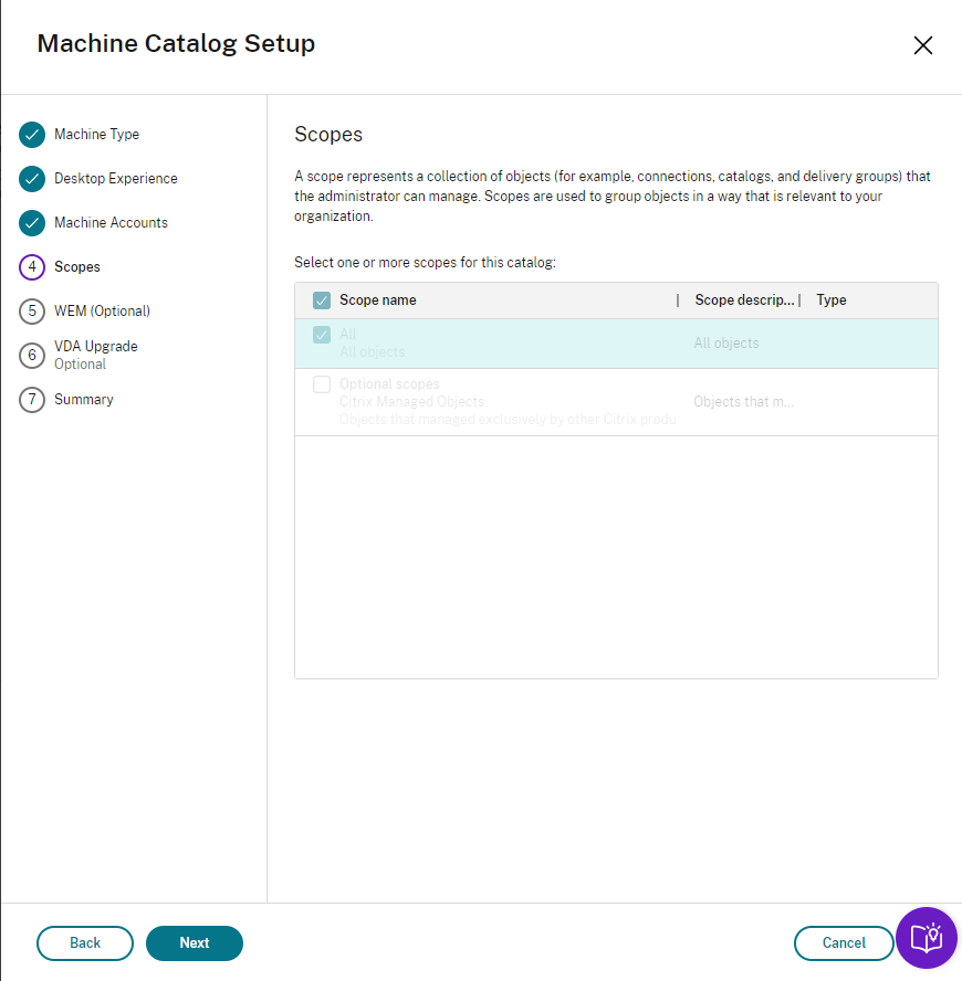 Citrix DaaS - Choisir les étendues