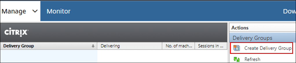 Citrix Virtual Desktops サービス-［デリバリーグループの作成］をクリックします