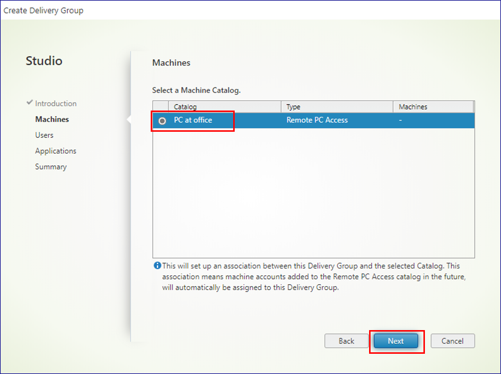 Citrix DaaS - Sélectionner le catalogue Remote PC Access