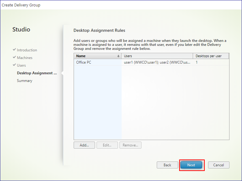 Citrix Virtual Desktops サービス-［次へ］をクリックします