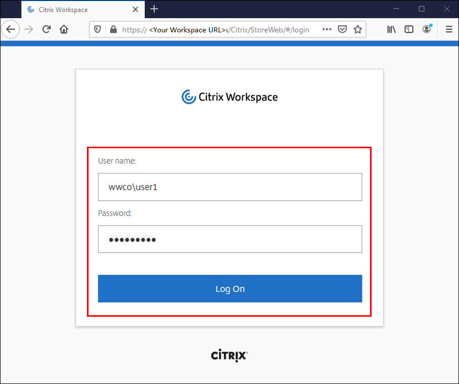 servicicio Citrix虚拟桌面:Inicie sesión en Citrix Workspace