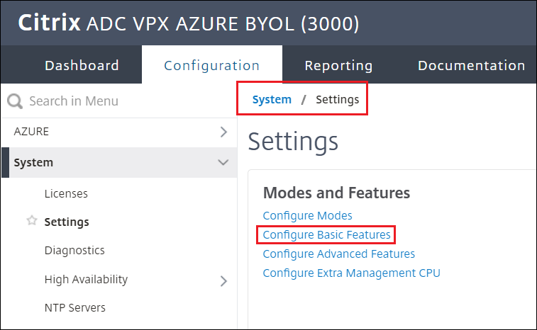 Option Configure Basic Features