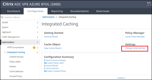 Change Cache settings