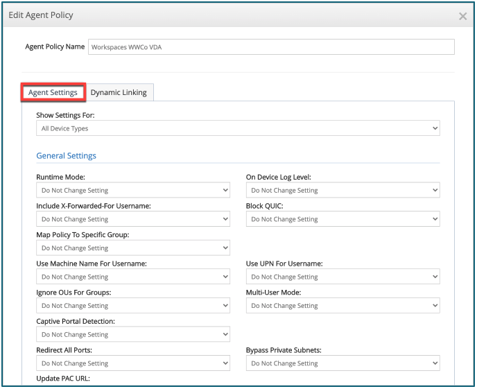 PARAMÈTRES DES STRATÉGIES DE L'AGENT SIA Citrix